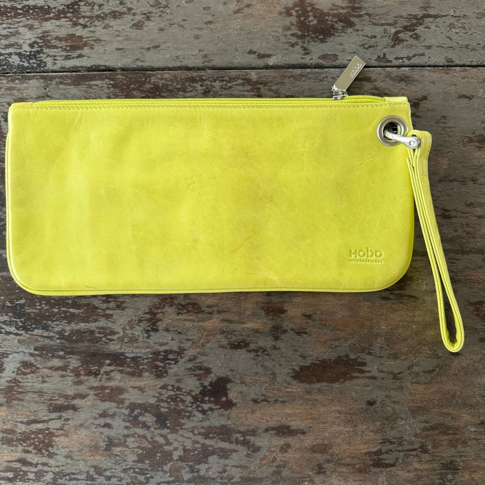 Hobo International Leather Wristlet Clutch Lime Green Chartreuse Zip Top Pouch